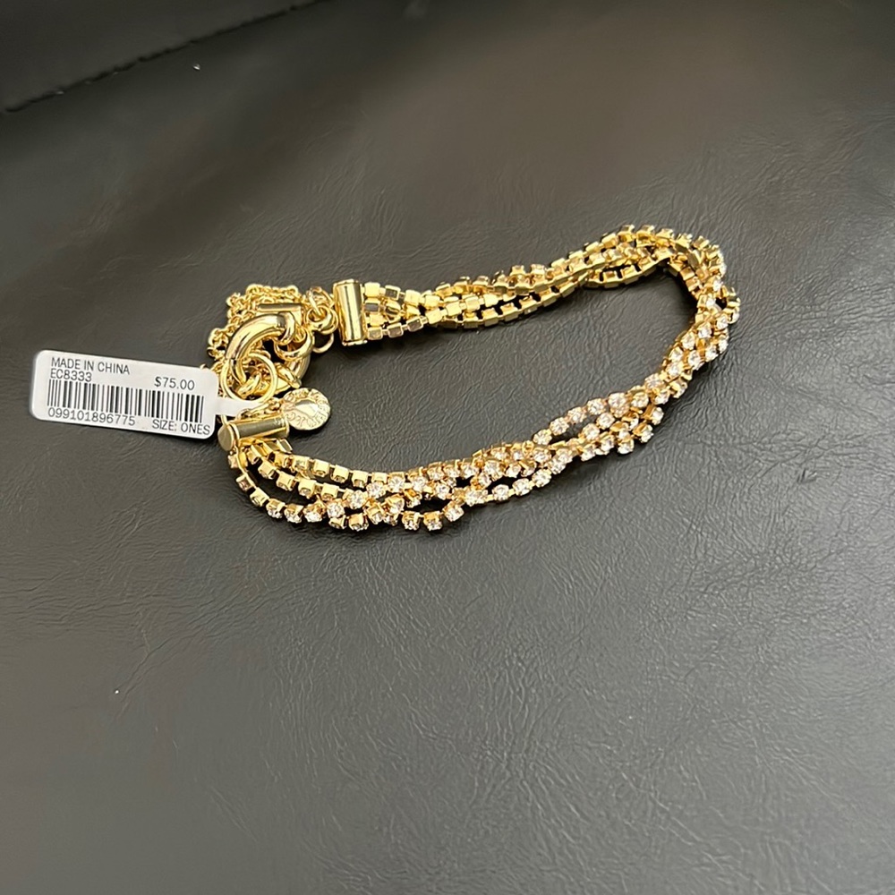 NWT J. Crew gold silver rhinestone 3 chain braided tassel bracelet